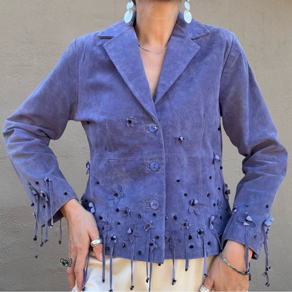 •SOLD• Vintage 90s Victor Costa Lilac Leather Jacket - Picture 1 of 8